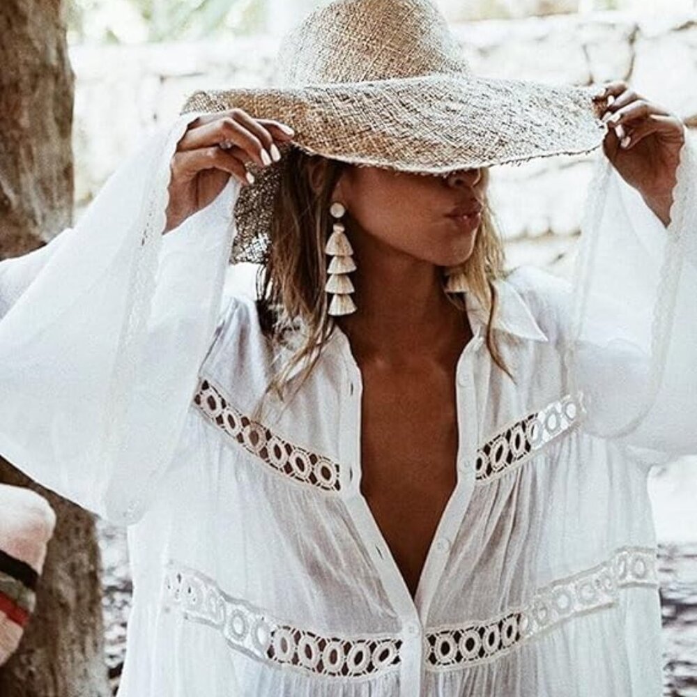 BUTTZO White Sexy Beach Lace Coverup - One Size